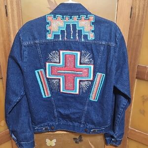 Vintage Rustler Western Boho Hand Painted Denim Jean Jacket